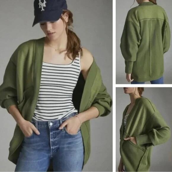 Pilcro Sweaters - Anthropologie Pilcro Aubrey Draped Cardigan Oversized Green Fleece Small